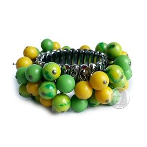 Vintage Cha Cha Bracelet Expandable Lemon Lime Balls Beads Rare Fruit Colors